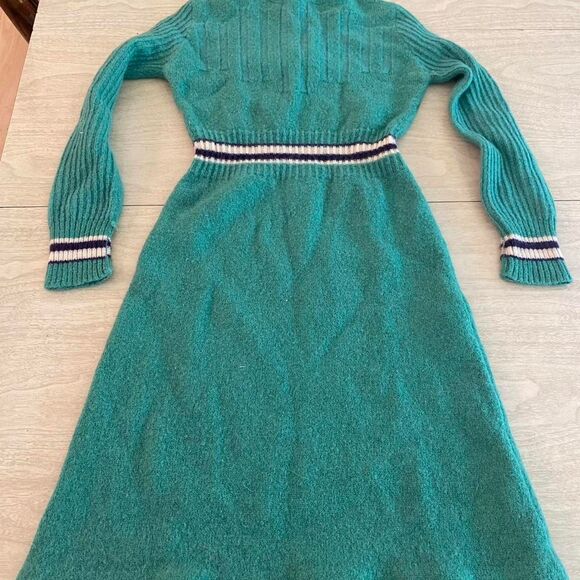 Vintage Miss Bergdorf Goodman Argento Teal Knit Dress Wool Blend Sz 5 - Picture 1 of 7